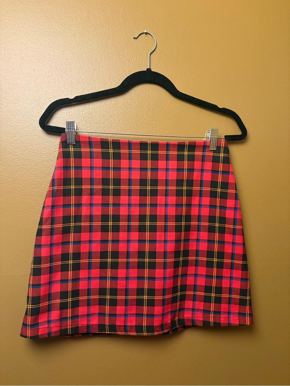 Monki Red and Black Plaid Mini Skirt